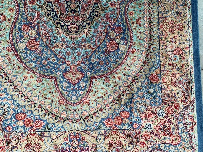 100% Silk Rug Mughal Art Pictorial Silk Rug Handmade Fringes and Borders 2x3 ft gallery