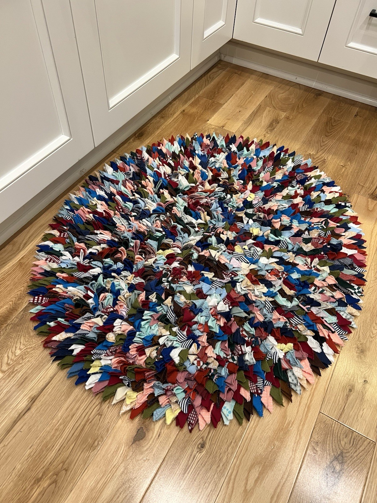 Vintage Multicolor Homemade Sewn Rag Rug Cottage Core, 29.5” X 26,” Great! gallery