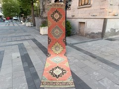 Extra Long Vintage Turkish Runner Rug 2.5×12.9 ft Terracotta Wool Rug