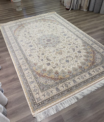 Luxury Turkish Silk Rug 7×10 Ft Beige Ivory Oriental Area Carpet Handmade Fringe