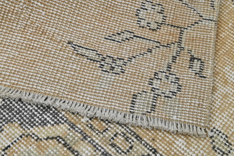 Vintage Turkish Runner Rug 2x5ft Wool Anatolian Handmade Hallway Oushak BEIGE gallery