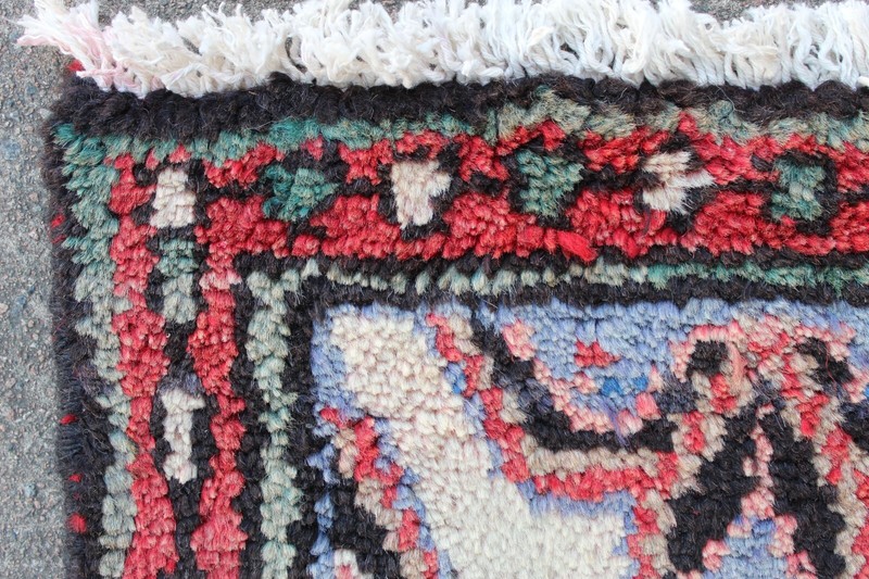 Vintage Hand Made Traditional Oriental Wool Blue Long Runner 310x74cm gallery