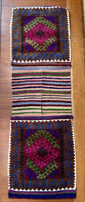 Authentic Nomadic Saddlebag 55" x 17.75" Handwoven Wool Kilim Khorjin Runner gallery