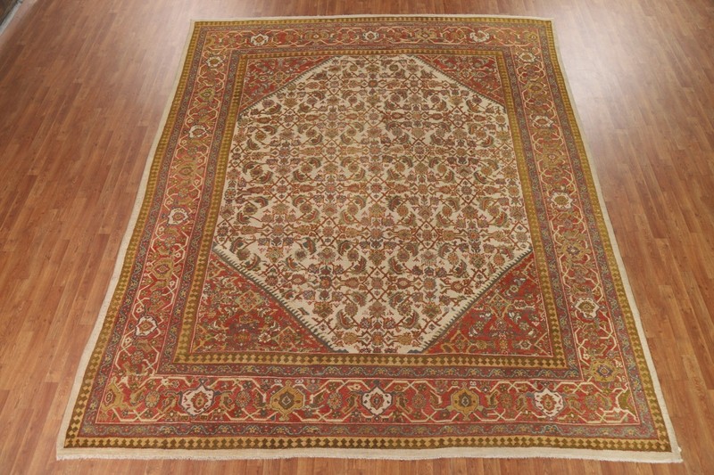 Classic Ivory/ Rust Antique Rug pre-1900 Hand-made Living Room Carpet 10x13 gallery
