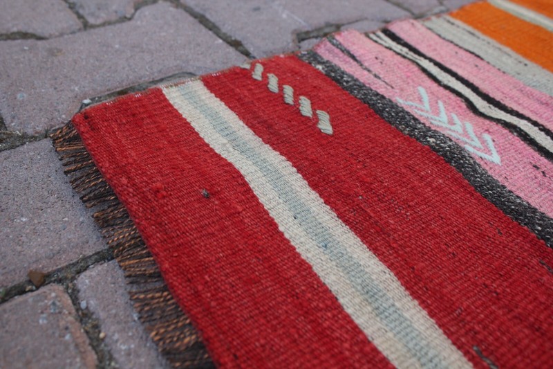 Cappadocia Striped Kilim Rug Tribal Hand Knotted Ethnic Red Carpet 2.4x4.3 ft gallery