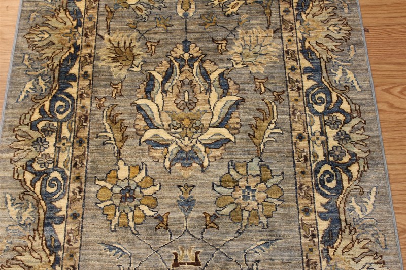 19 FT. Fine Quality Handmade Hall Runner gray, blue, green, beige, steal blue gallery