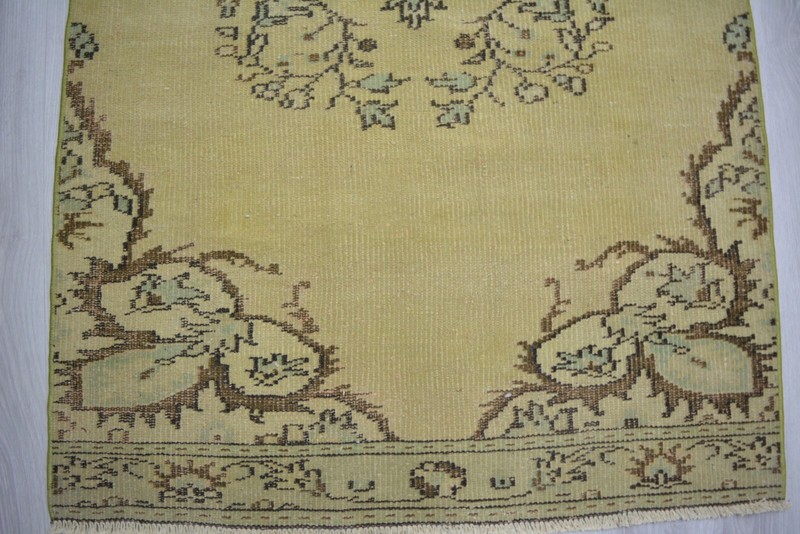 Beige Handmade Rug, 3.6x8.1ft, Vintage Turkish Bordered Rug, Floral Oushak Rug, gallery