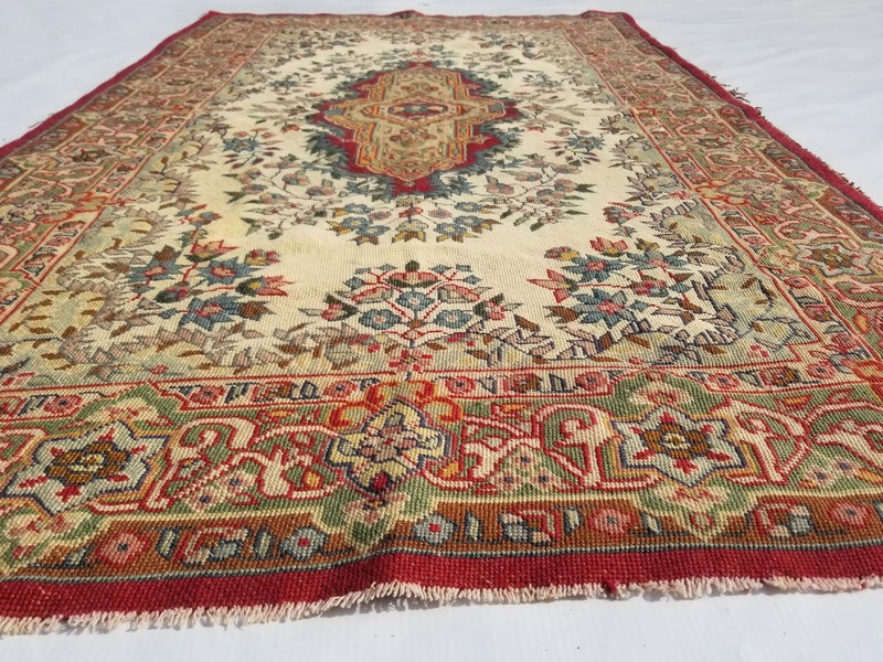 Vintage French Needle Point Handmade Floral Multicolor Wool Rug Carpet 143x92cm gallery