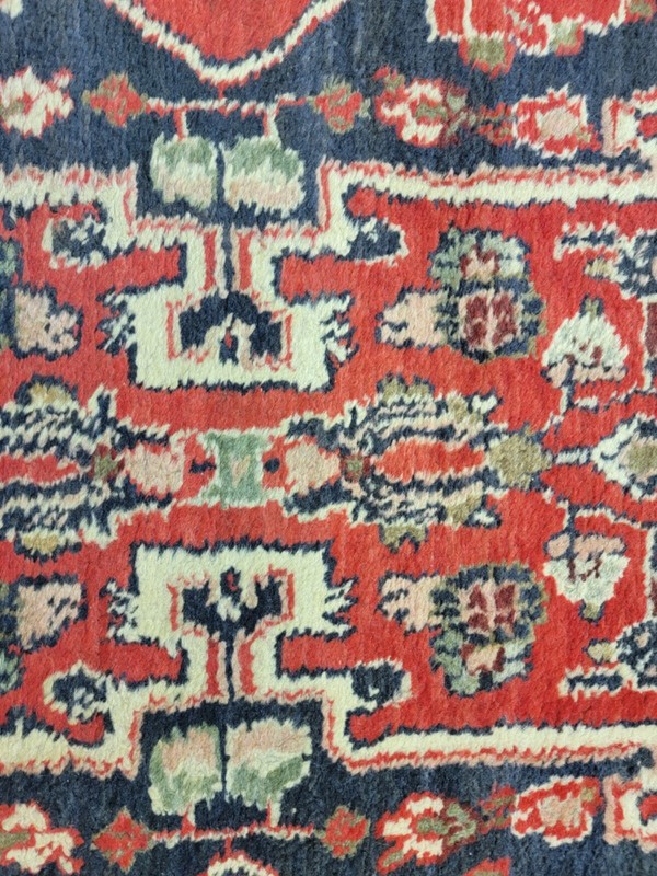 Antique Oriental Hand-Knotted Wool Runner Red/Black/Ivory/Salmon 3'2" x 16'8" gallery