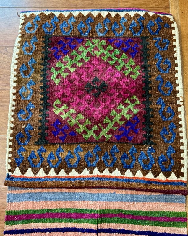 Authentic Nomadic Saddlebag 55" x 17.75" Handwoven Wool Kilim Khorjin Runner gallery