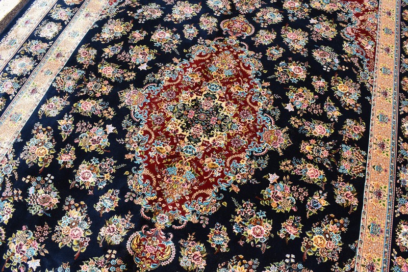 6x9 Navy Blue Persian Style Bamboo Silk Floral Medallion Area Rug Machine Made gallery