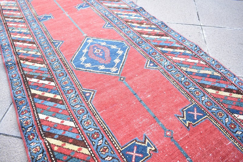 Antique Caucasian Rug 35'' x 99'' Collector Item Fragment Wall Hangings Wool Rug gallery
