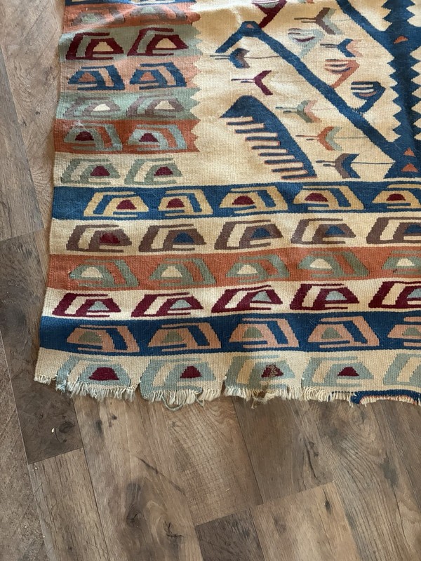 Estate Sale Aztec Turkish Vintage Wool Kilim Rug 46 X60 Inches Hand Woven gallery