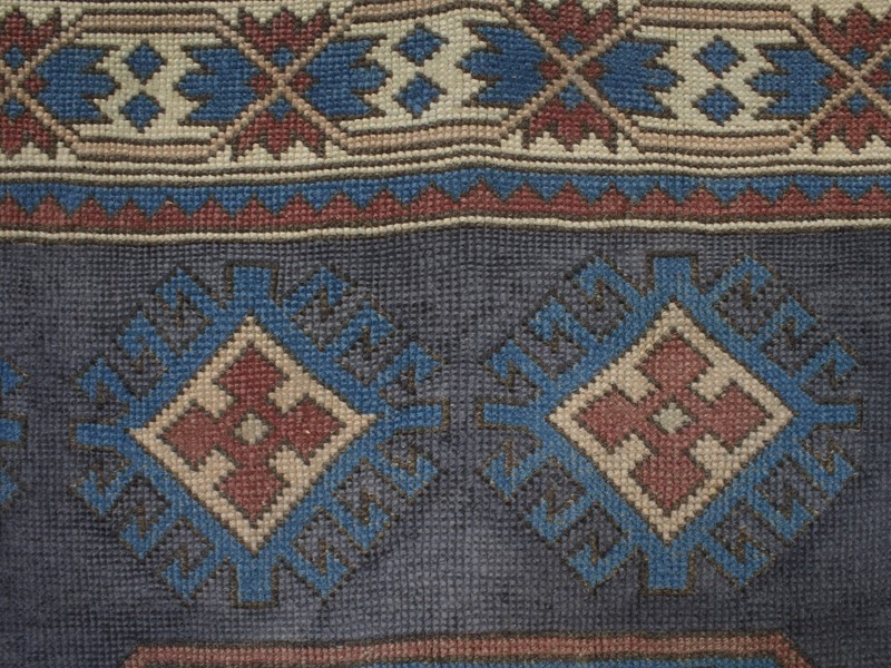 Vintage Hand Knotted Area Rug Blue Red Beige Geometric Turkish Rug 5x8 ft gallery