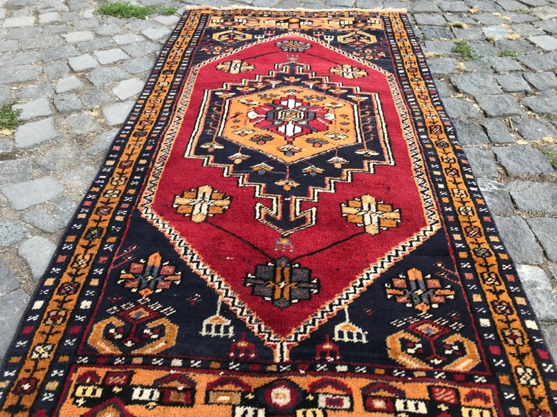 Bohemian Area Rug Handmade Wool Rug Turkish Vintage Traditional Rug 2,6 x 5,1 ft gallery