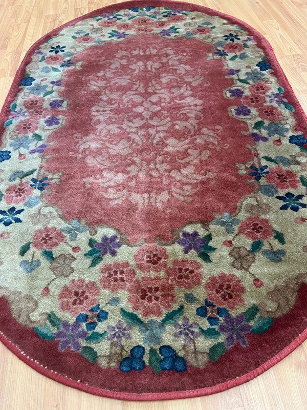 3' x 5' Antique Oval Chinese Art Deco Oriental Rug - 1930s - Hand Made gallery