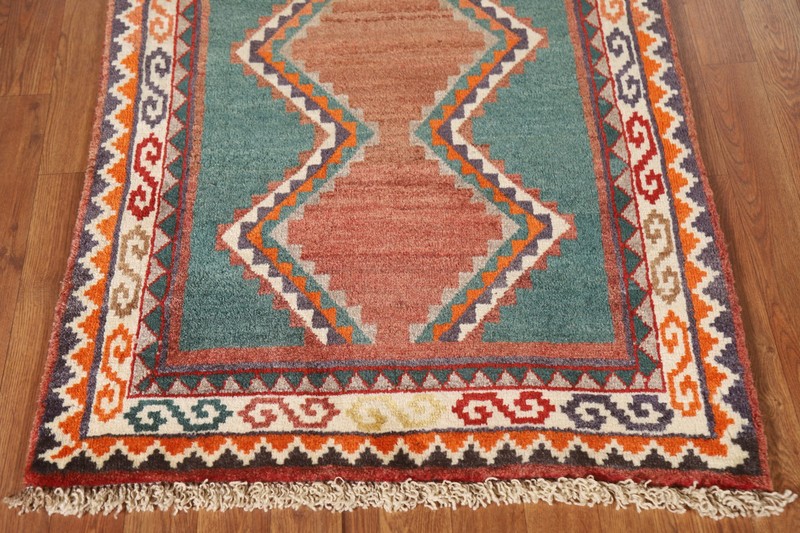 Geometric Gabbeh Rust/ Green 9 ft Runner Wool Hand-knotted Tribal Rug 3x9 Carpet gallery