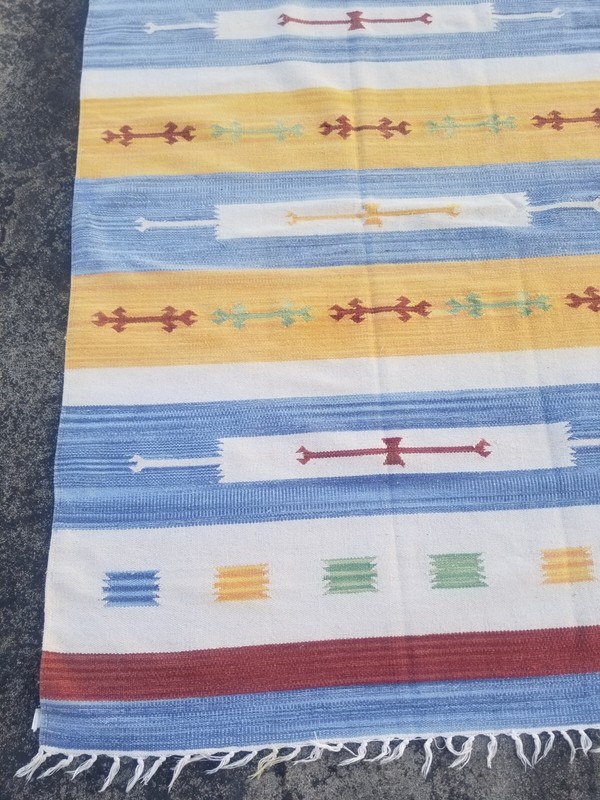Vintage Traditional Handmade Turkish Style Geometric Wool Kilim Rug 180x113 cm gallery