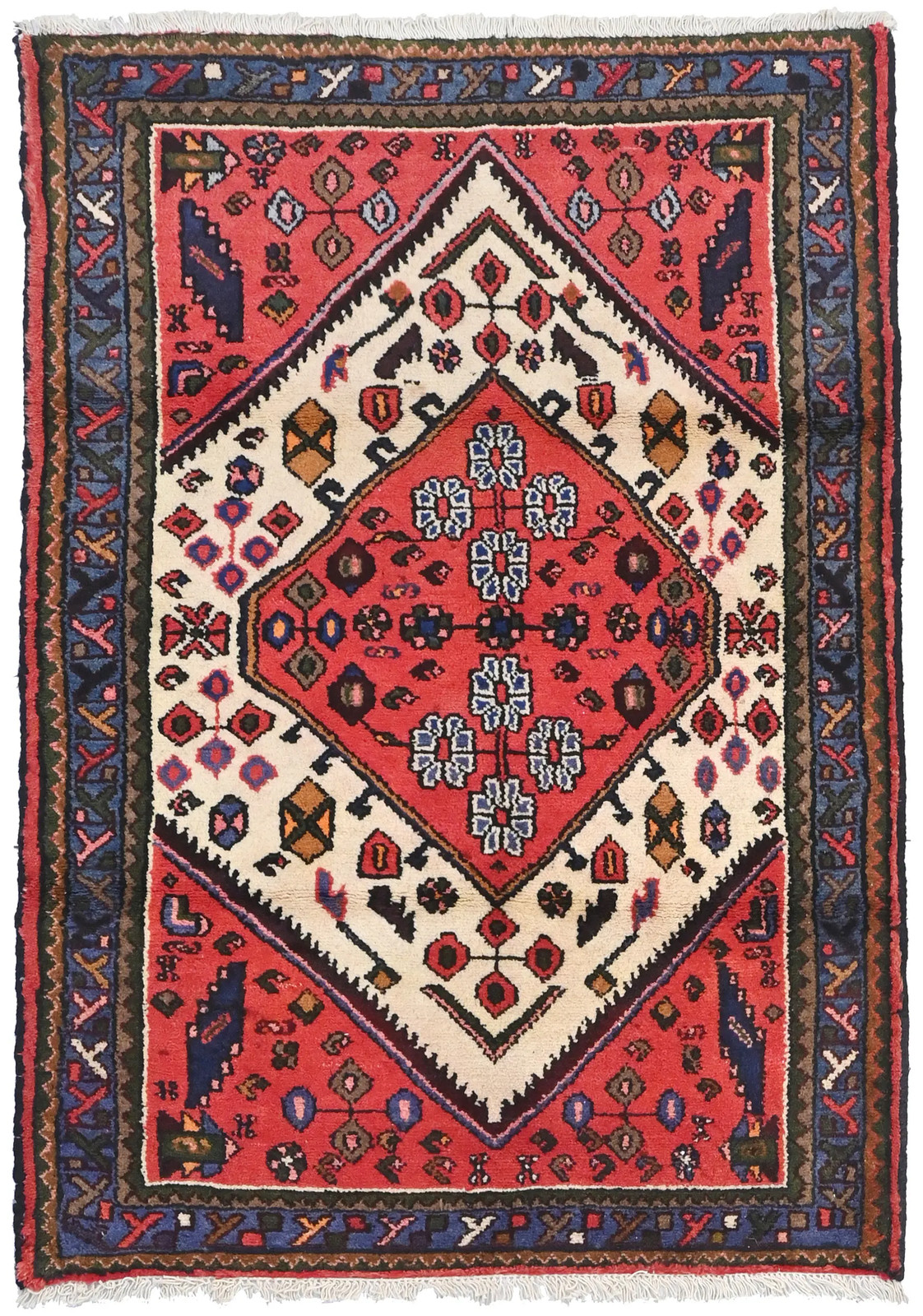 3'4X4'8 Hand-Knotted Vintage Tribal Cream Oriental Rug Foyer Decor Carpet gallery