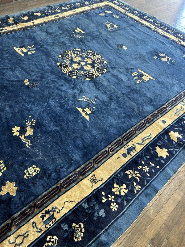 Antique Handmade Chinese Peking Carpet C. 1900 Remarkable Piece 11’11 X 12’9 gallery