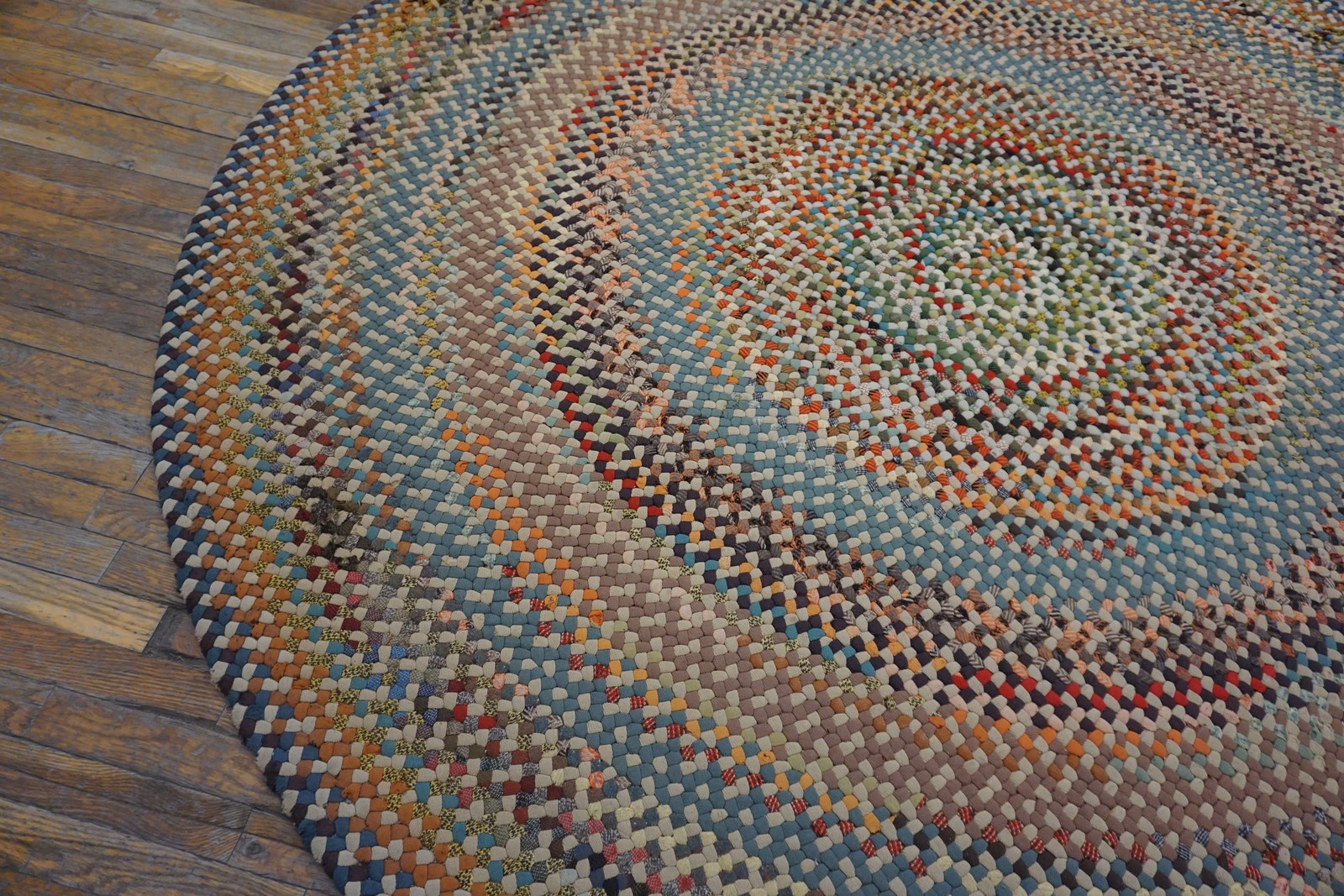 8X8 Vintage American Braided Multicolor Wool Area Rug 1935 gallery