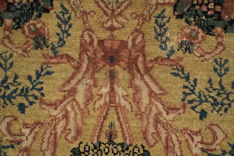Pre-1900 Antique Style 7x5 Hand-Knotted Wool Floral Tribal Rug in Gold & Cream gallery
