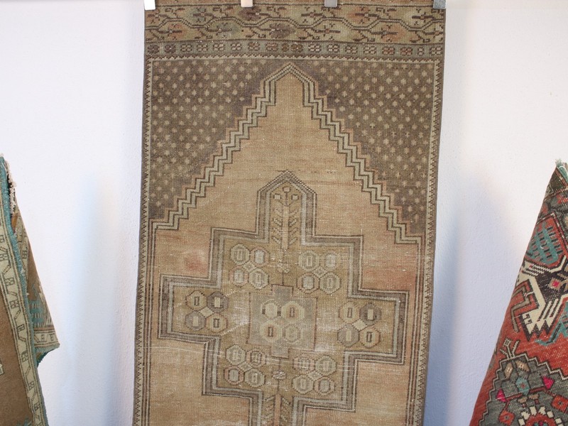 3x9 Beige Brown Runner Rug, Handmade Rug, Vintage Tribal Hallway Rug, 2.8x8.6 ft gallery