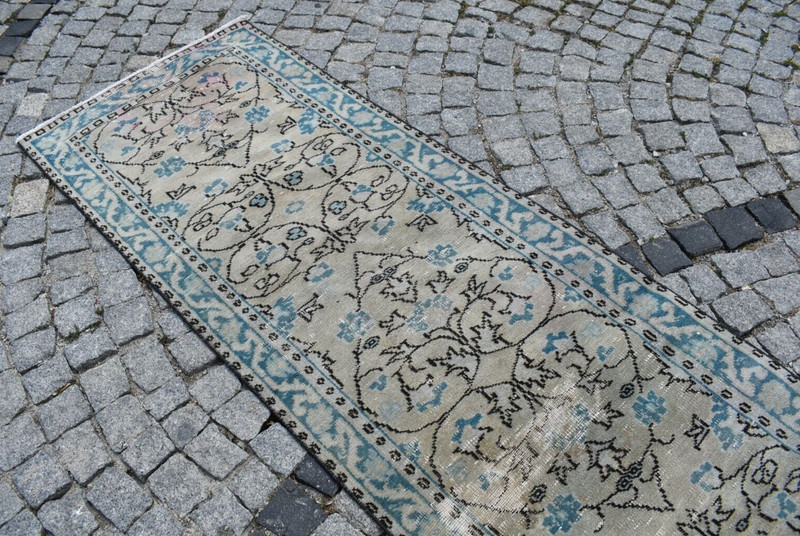 Vintage Turkish Rug 2'8 x 10'6 ft Muted Dye Oushak Corridor Hallway Area Rug gallery
