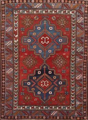 Pre-1900 Kazak Red Antique Rug 5×7 Wool Hand-knotted Geometric Oriental Carpet