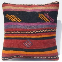 16″x16″ Handmade Kilim Pillow, Turkish Vintage Rug Design for Living Room Décor