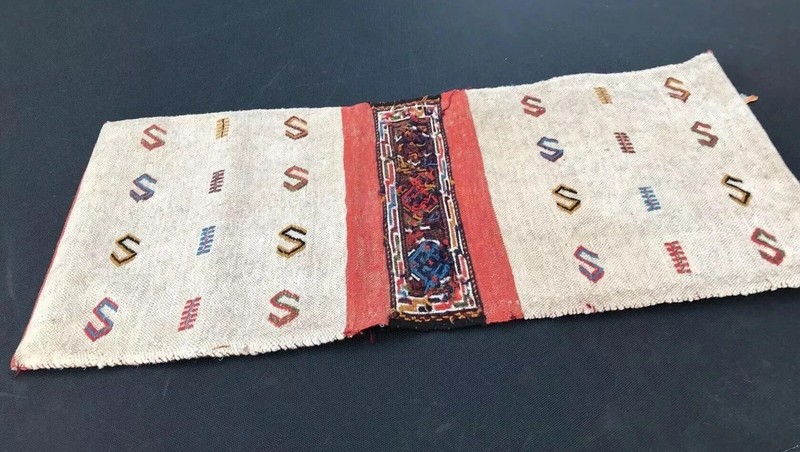 Antique Hand knotted Authentic Tribal Wool Rug Double Bag ,Saddlebag,Salt/Money gallery