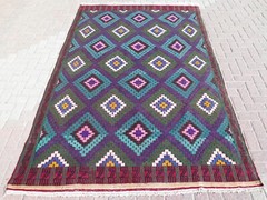 Violet & Olive Turkish Vintage Embroidery Rug Wool Kilim Carpet 72″x113″