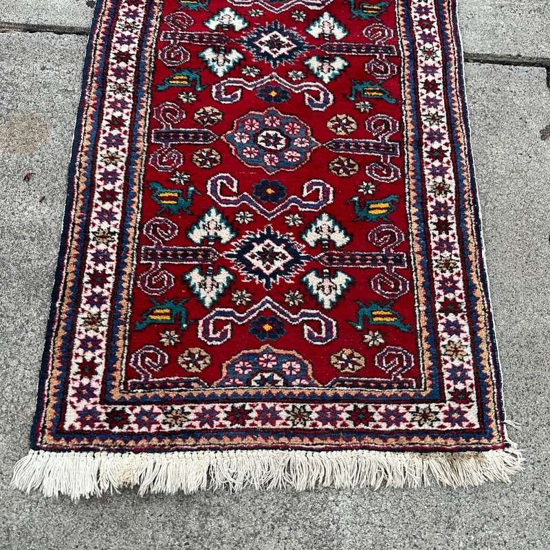 Vintage Perisan Runner Rug -86"x28" MultiColor Red Blue White Camel Wool gallery