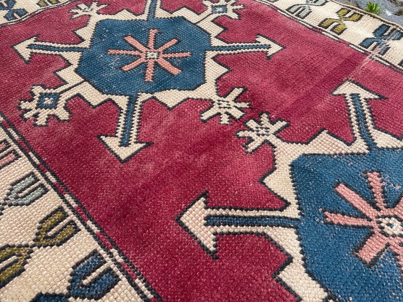 Bohemian Area Rug Handmade Wool Rug Turkish Vintage Traditional Rug 2,7 x 4,2 ft gallery