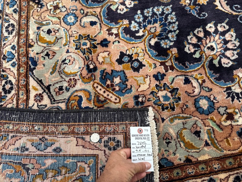 BLUE VINTAGE RUG SIGNED 10x13 antique hand-knotted handmade green navy big 10x14 gallery