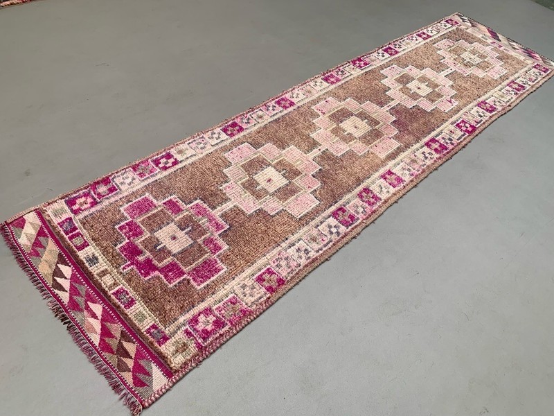 Vintage Turkish Tribal Runner 360x93 cm veg dye wool rug tribal, handmade gallery