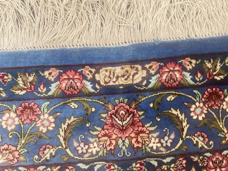 AUTHENTIC QOUM SILK WALL HANGING RUG SIGNED " REZVANI " gallery