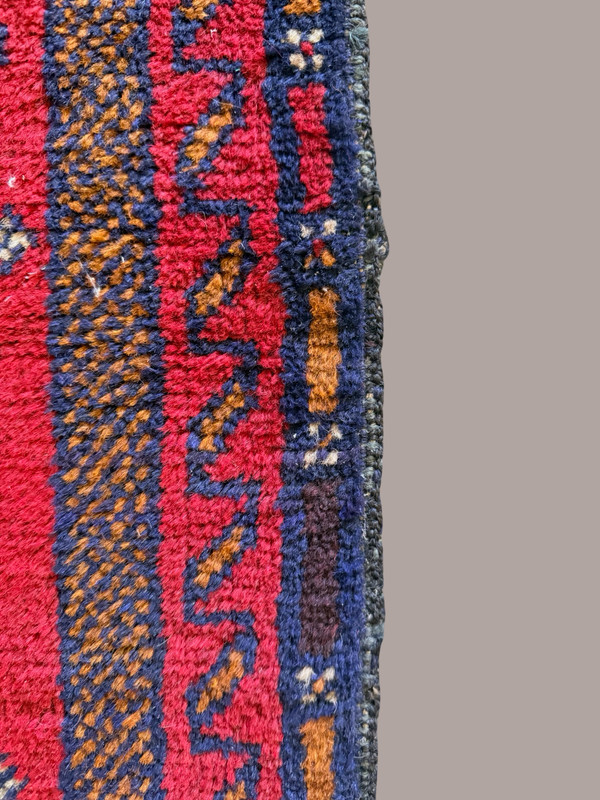 Vintage Hand Knotted Wool Tribal Rug – Red Field Geometric Medallions 33x53 gallery