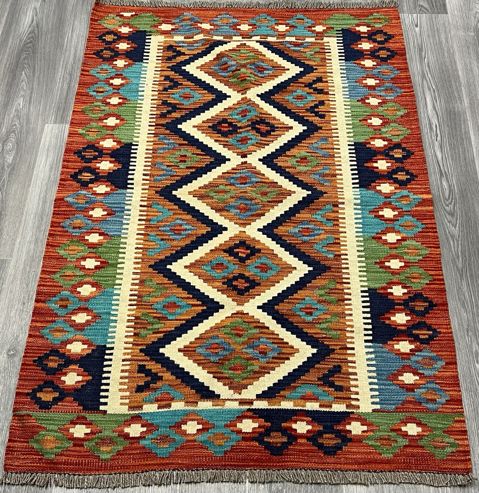 Vintage Kilim Traditional Hand Made Oriental Wool Kilim 5ftx3.2ft 147cmx99cm gallery