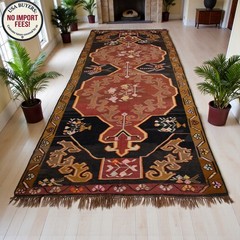 Vintage Turkish Rug Kilim 5×13 Handmade Organic Wool Flatweave Large runner rug