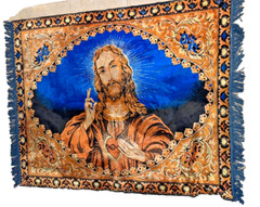 Vintage Jesus RUG Wall MAT Table Floor Cover VELOUR TAPESTRY FABRIC 60″ x 48″
