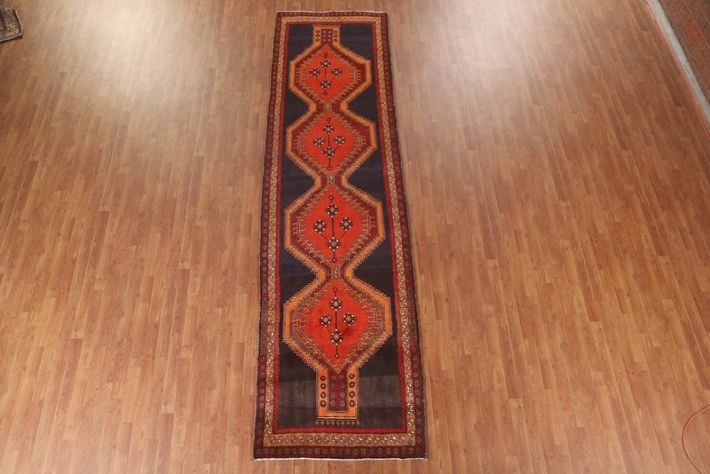 Vintage Tribal Orange Wool Hand-knotted 13 ft Runner Rug Nomadic Carpet 4x13 gallery