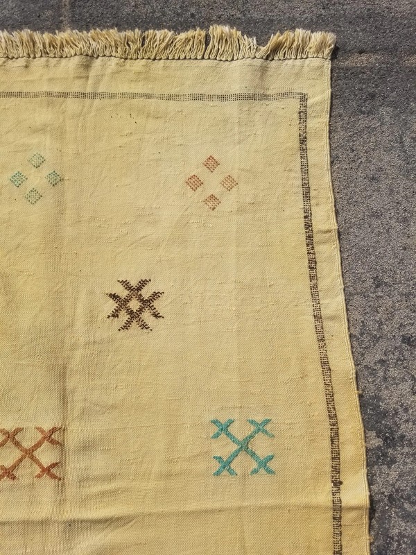 Vintage Traditional Handmade Moroccan Cactus Wool Yellow Kilim 4.3x2.10ft gallery