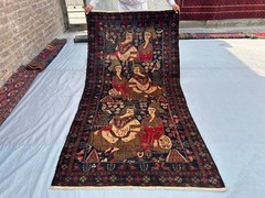 4×7’9 ft Vintage Baluchi Pictorial Rug Hand Knotted Wool Tribal Rare Floor Rug