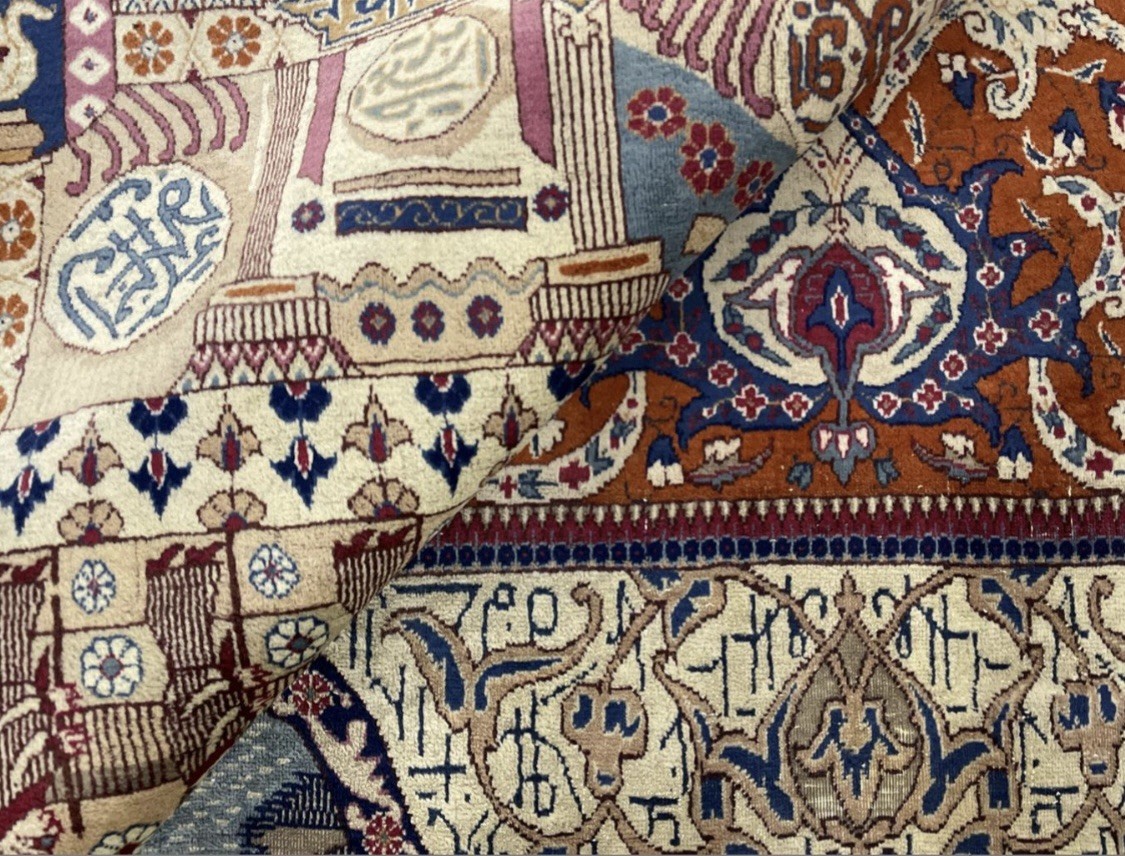 Vintage Original Area Rug Rare P.ersian Figures 10 X 13ft Kashmar Wool Rare gallery