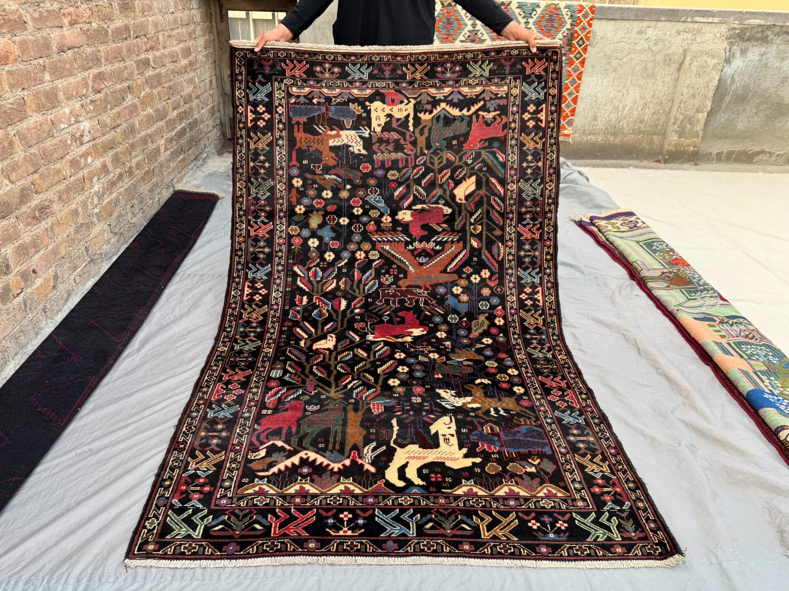4x7 Vintage Afghan Hand-Knotted Pictorial Rug Animal & Tree Of Life Oriental Rug gallery