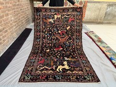 4×7 Vintage Afghan Hand-Knotted Pictorial Rug Animal & Tree Of Life Oriental Rug