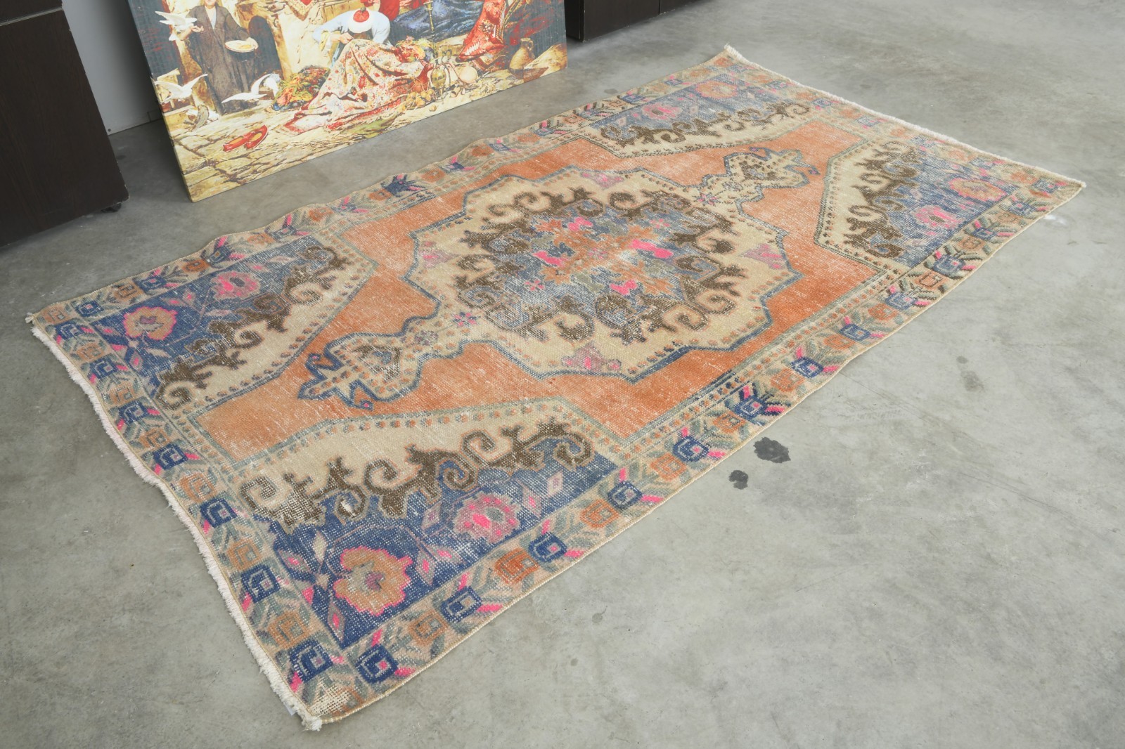 4x7 Turkish Antique Area Rug Anatolian Hand-Knotted Vintage Oushak Carpet,830 gallery