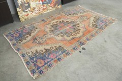 4×7 Turkish Antique Area Rug Anatolian Hand-Knotted Vintage Oushak Carpet,830