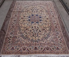 Silk & Wool Nainn 6’9″ x 10’9″ Hand Knotted Gold Beige Ivory Blue Elegant Rug